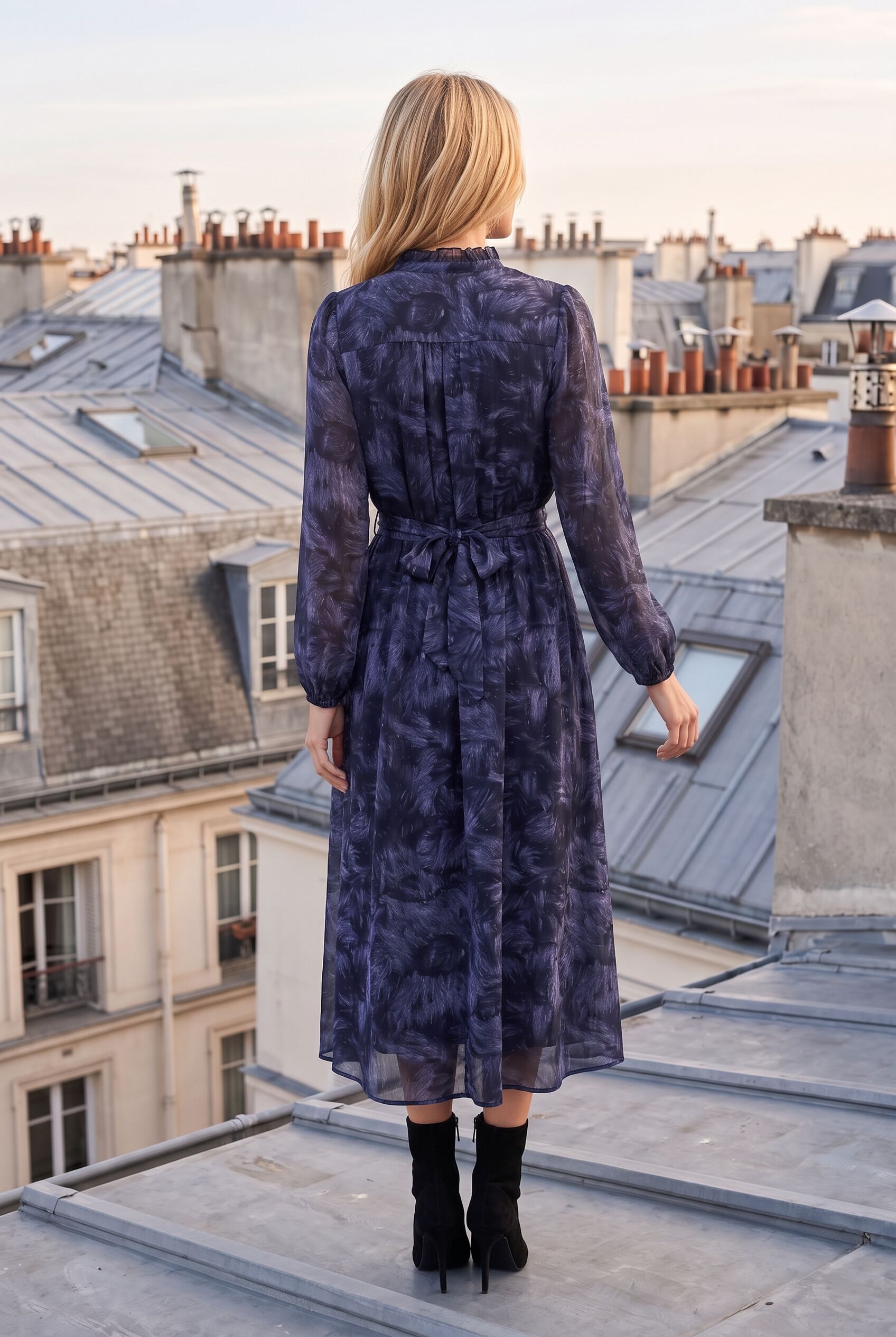 Robe longue imprimé abstrait bleu - M211