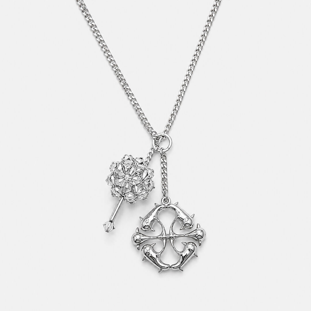 Collier pendentif fleur argentée en perles et cristaux - Paeonia Argenta Williams