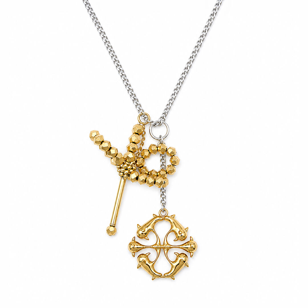 Collier pendentif fleur dorée en perles et cristaux - Aster Ora Williams