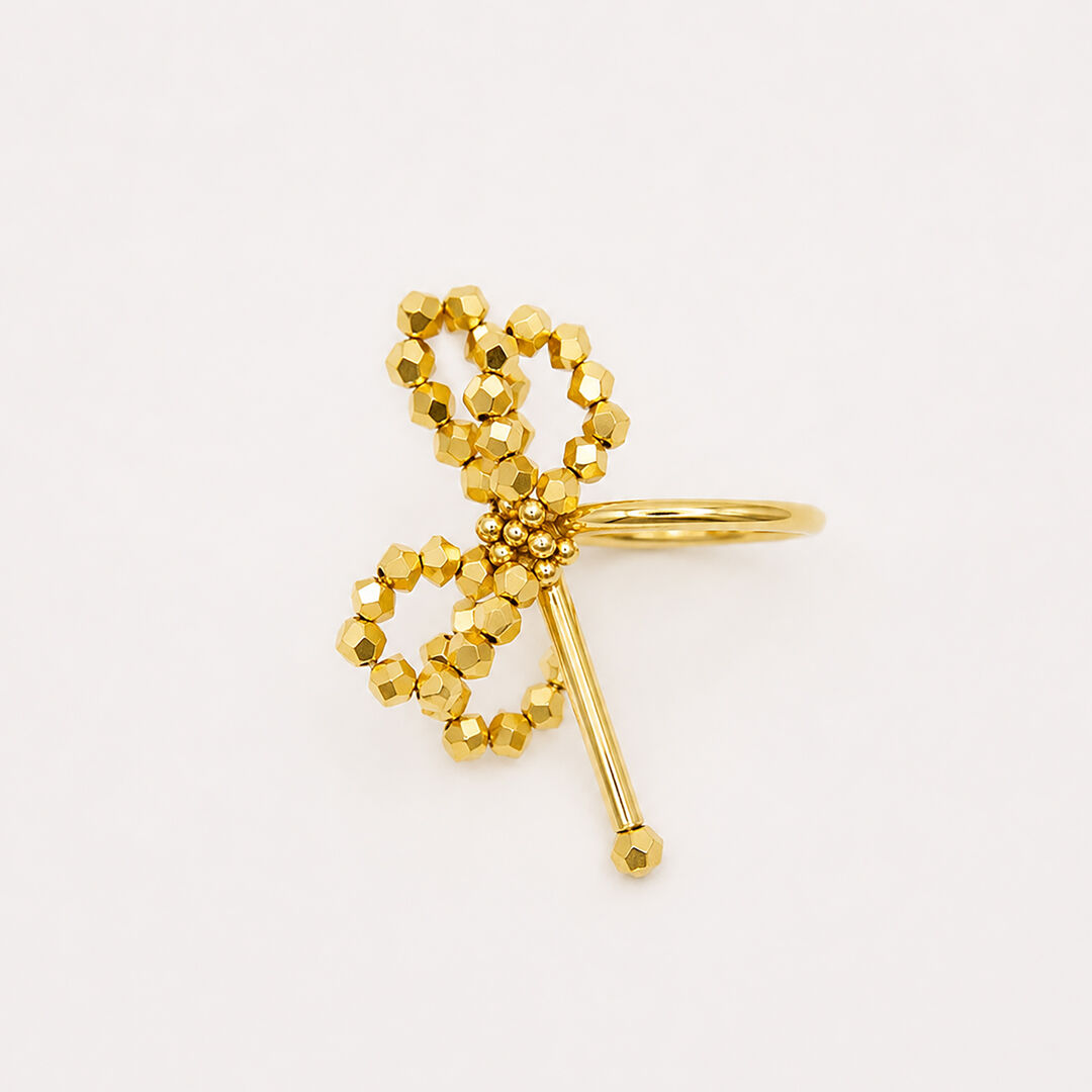 Bague fleur dorée en perles et cristaux - Aster Ora Ring