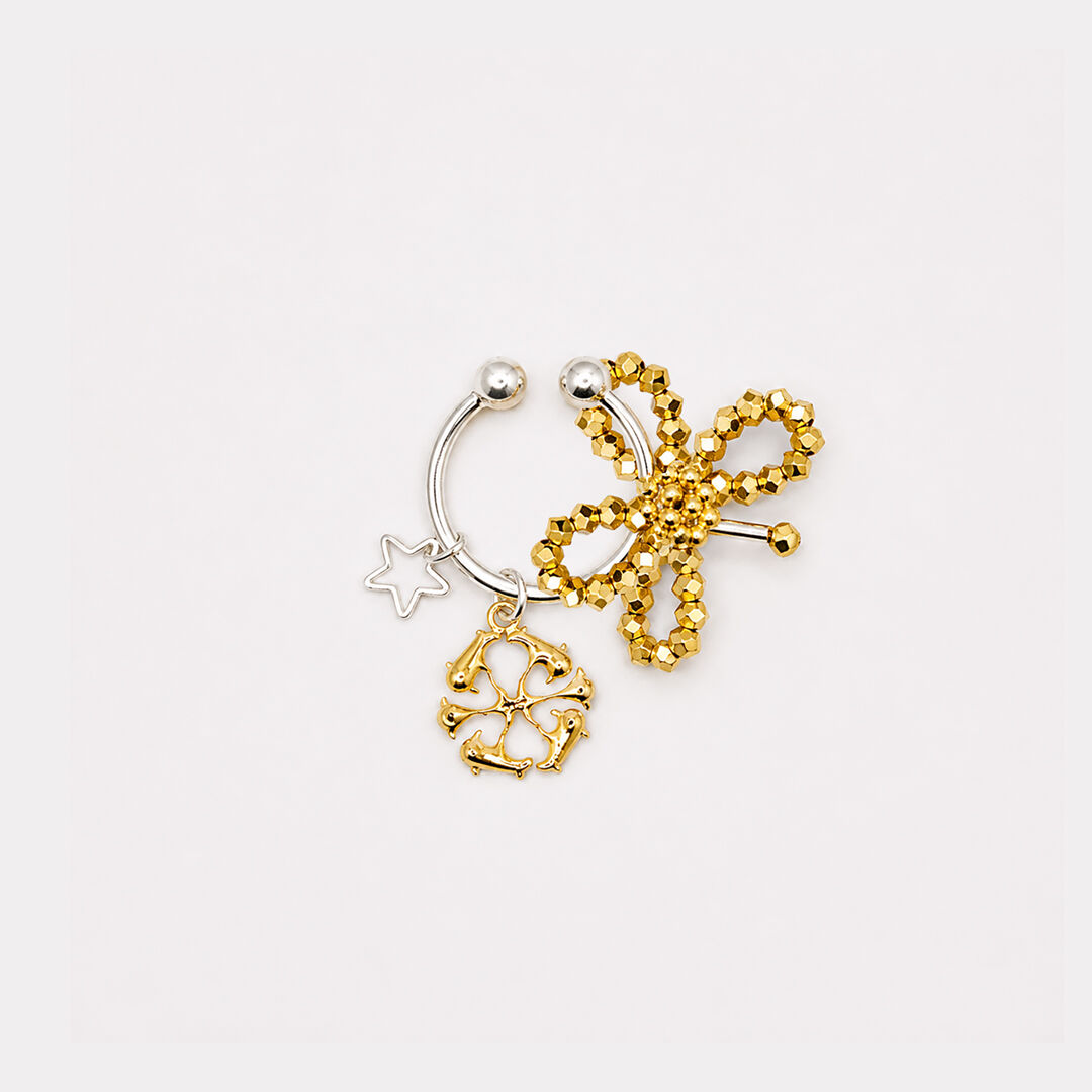 Bague earcuff fleur dorée en perles et cristaux - Aster Ora Biles