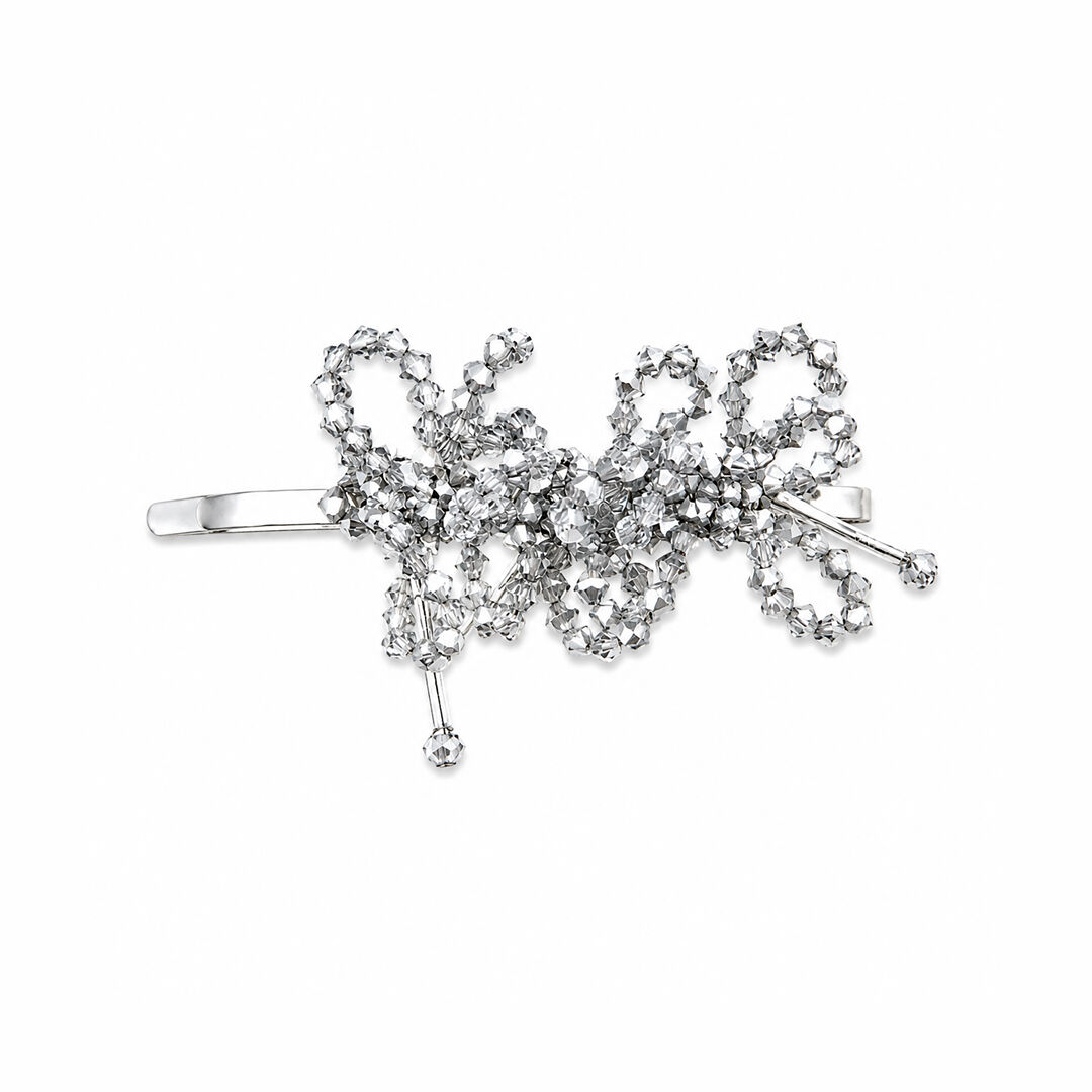 Barrette à cheveux fleurs argentées en perles et cristaux - Aster Argenta Hairclip