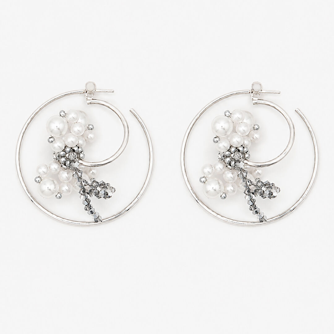Boucles d’oreilles créoles fleurs blanches en perles et cristaux - Gypsophila Argenta Assoumani
