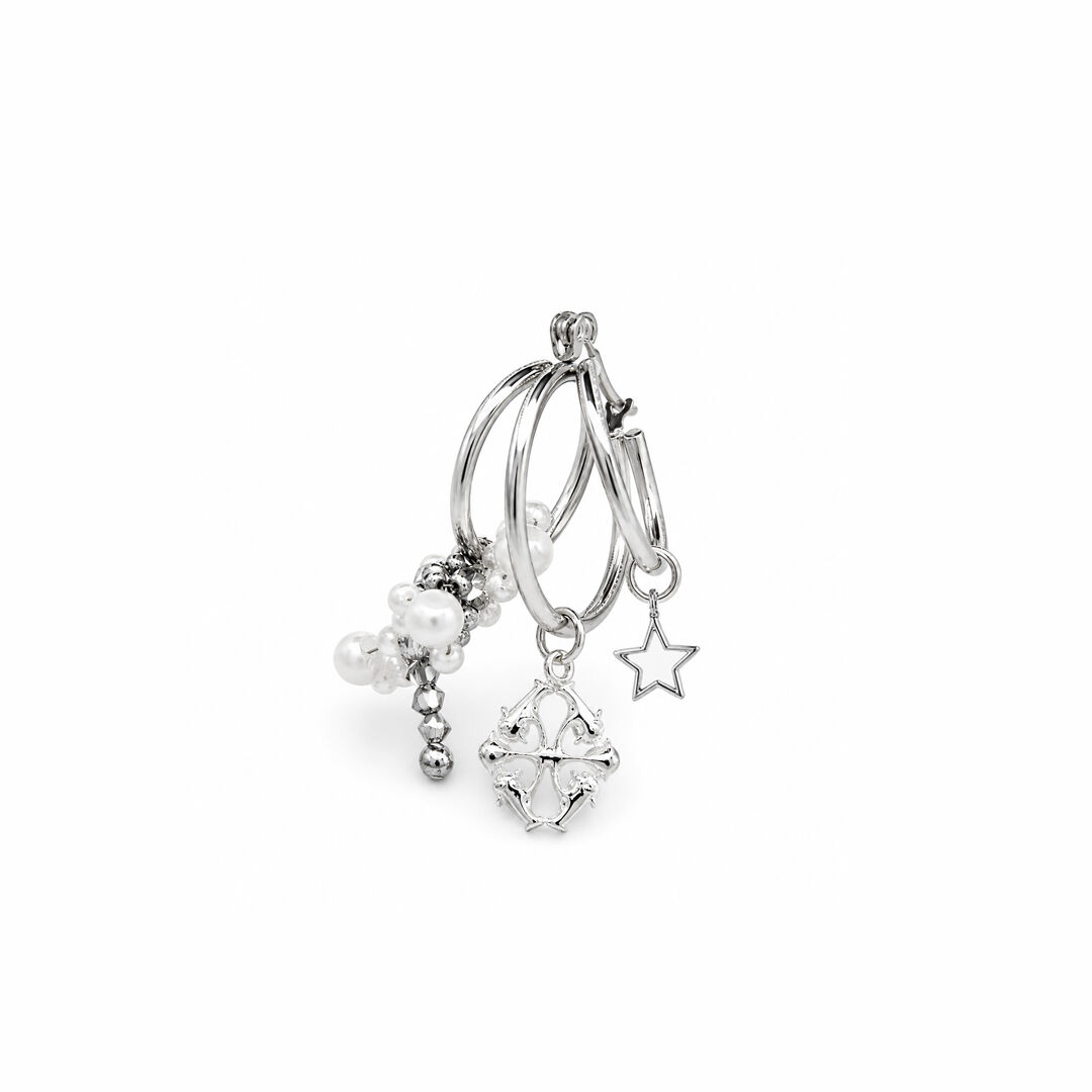 Boucle d'oreille créole fleur blanche en perles et cristaux - Gypsopohila Argenta Mateo