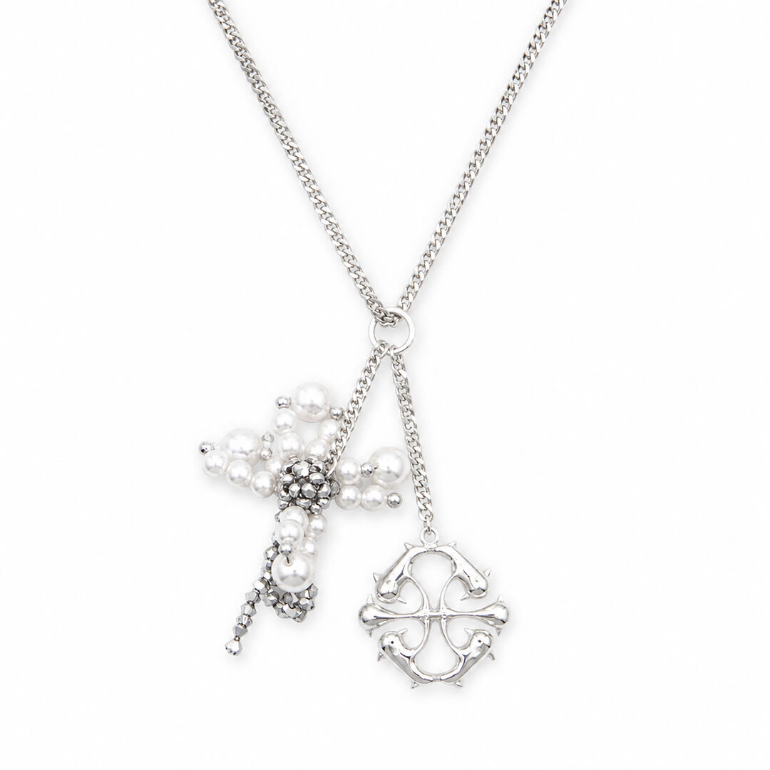 Collier pendentif fleur blanches en perles et cristaux - Gypsophila Argenta Williams