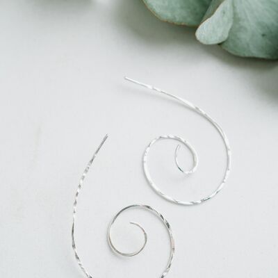 Long Sterling Silver Spiral Hoop Earrings