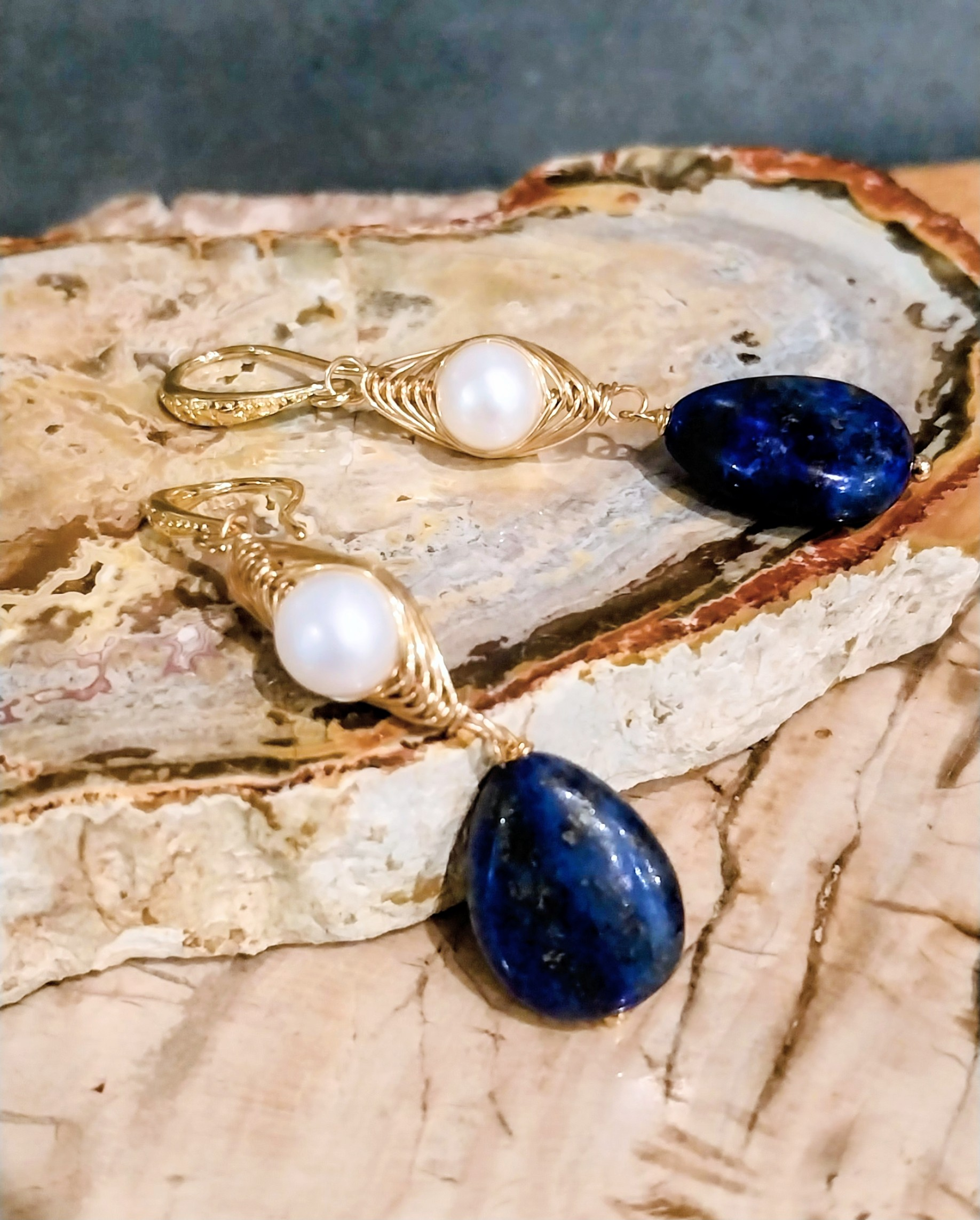 Lapis Lazuli and cultured pearl earrings
