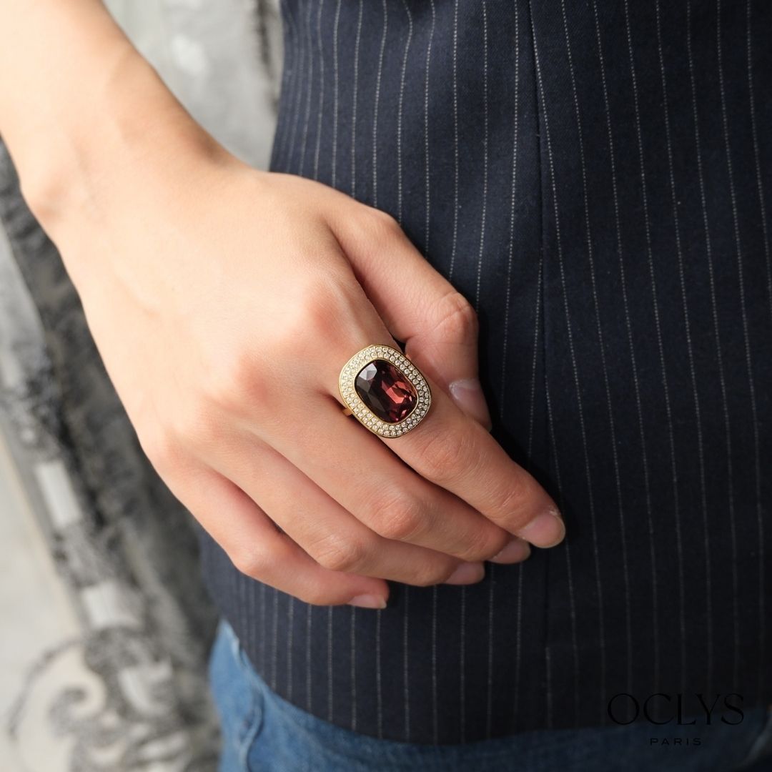 Jona gold-plated stainless steel rhinestone ring