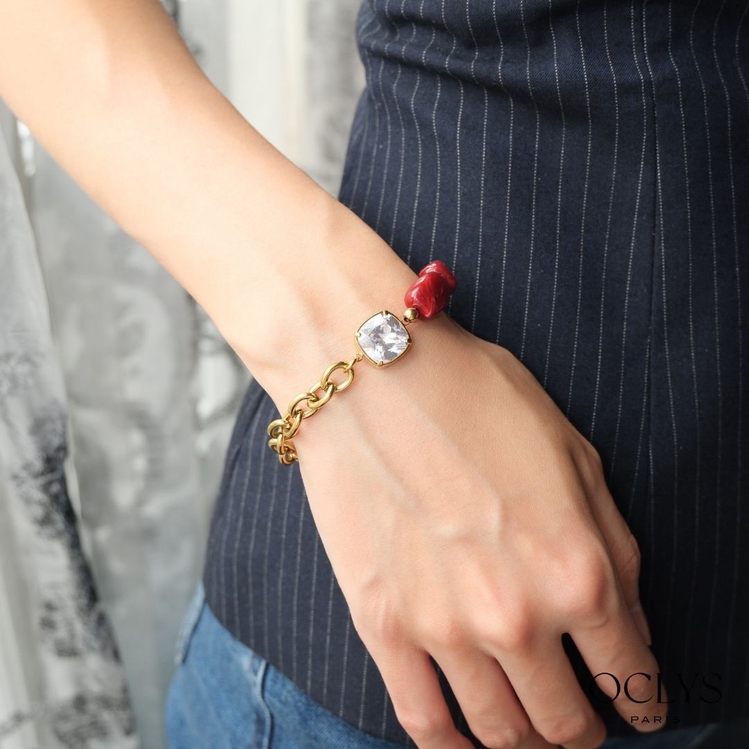 Noa gold-plated stainless steel and rhinestone resin bracelet