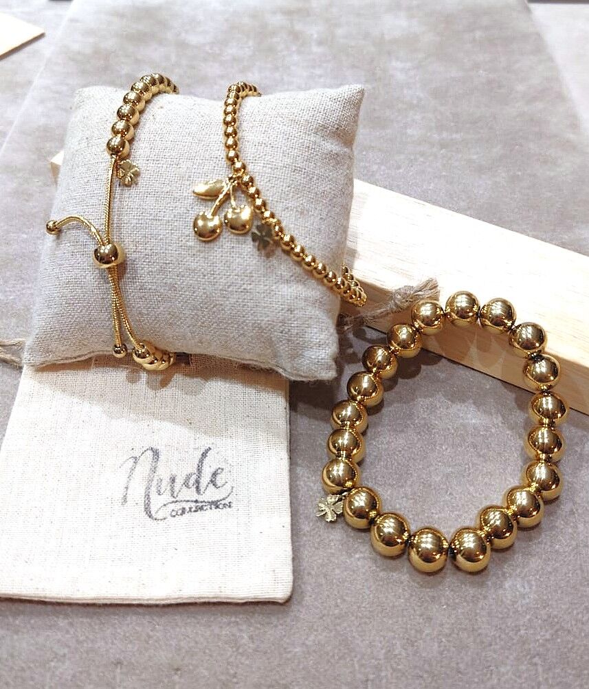 Set of 3 adjustable ball bracelets in hypoallergenic steel