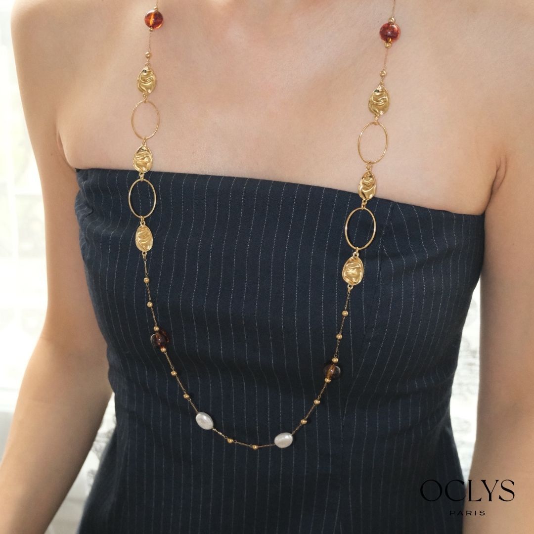 Lidia Gold Stainless Steel Resin Long Necklace