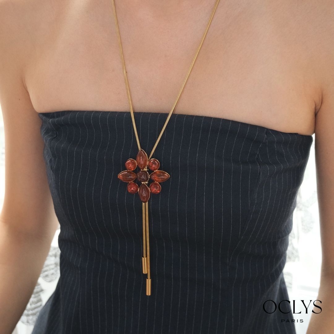 Roli Y Flower Necklace in Gold-Plated Stainless Steel Resin