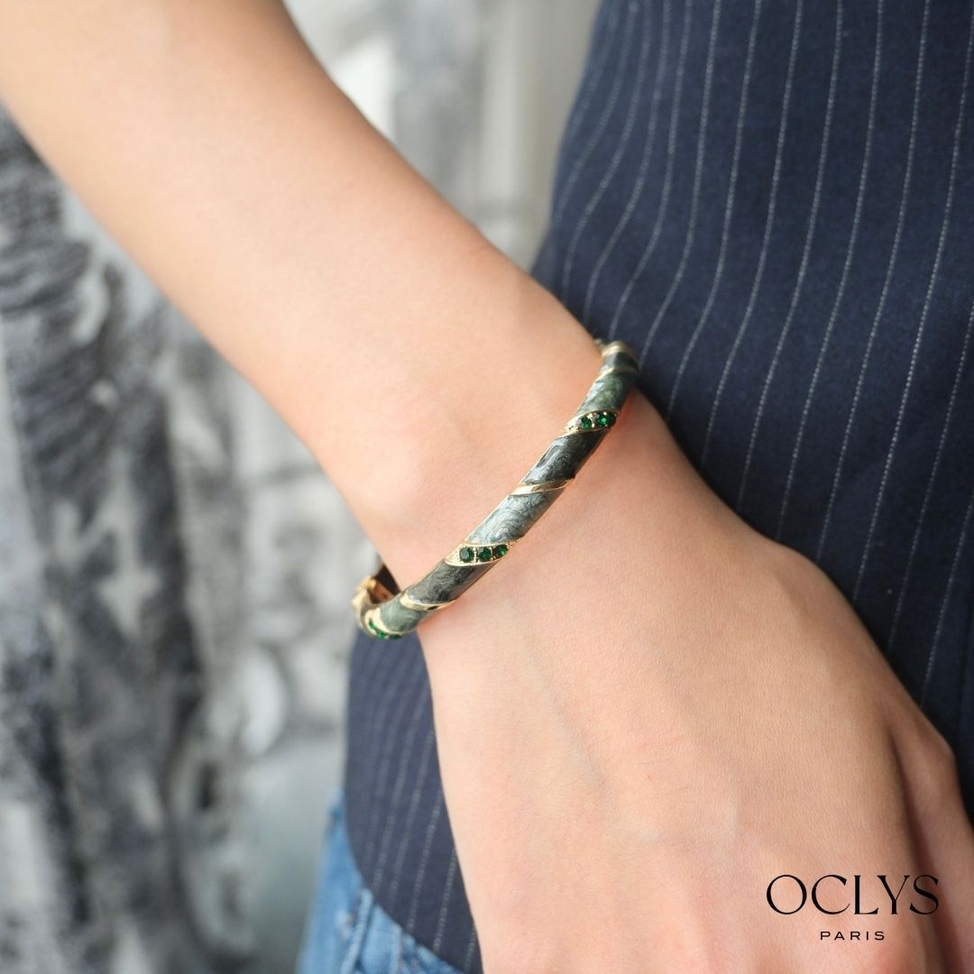 Kioma rhinestone enameled open bangle bracelet