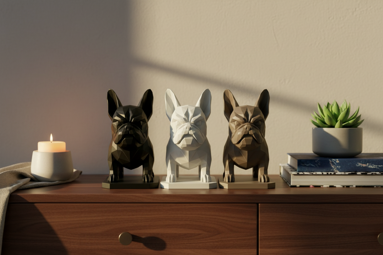 Angry Frenchie Geometric Statue | 3D Printed