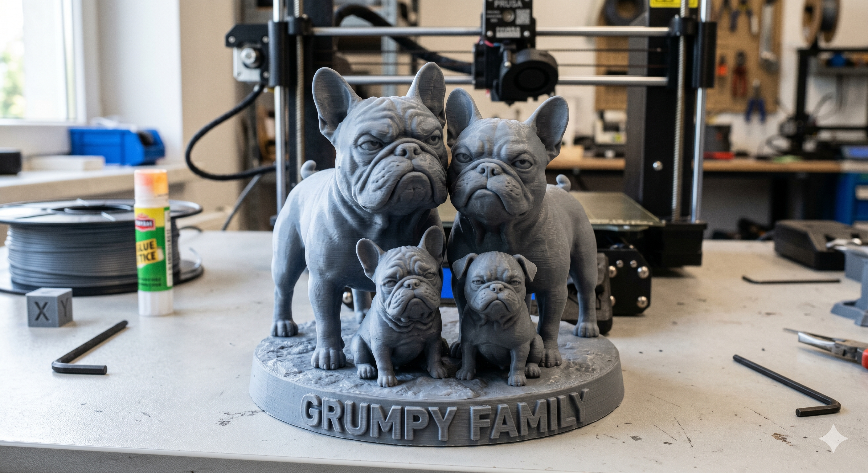 Grumpy Family Frenchie Figurine | 3D Printed