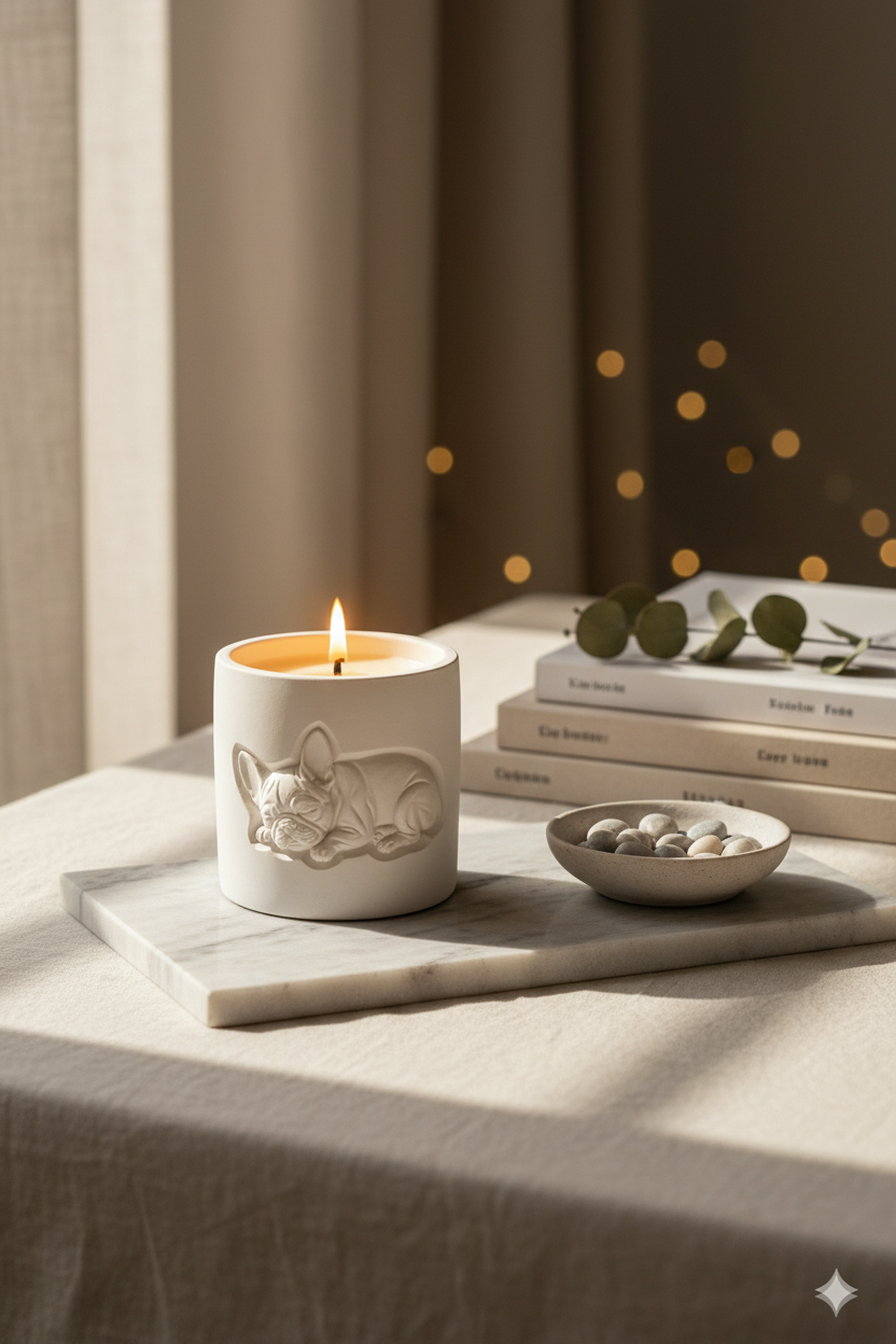 Fresh Linen Artisan Candle | French Bulldog