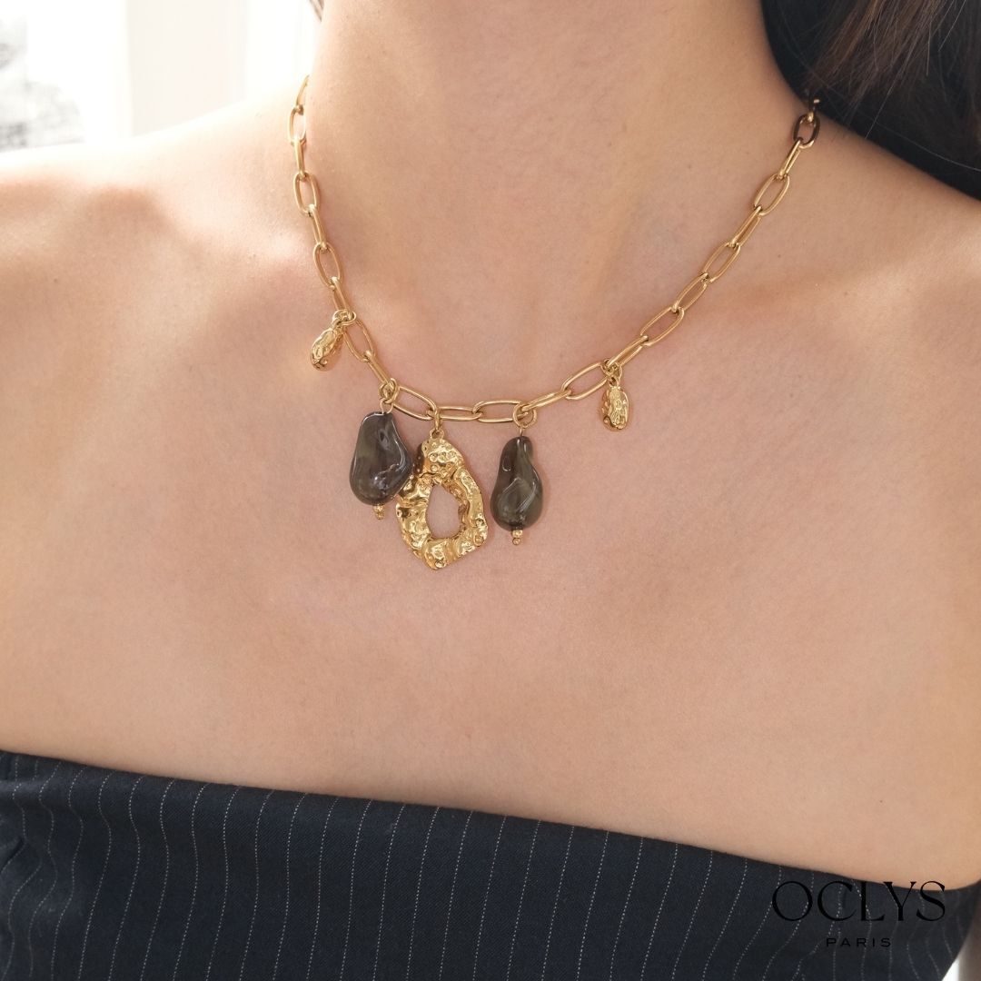 Coly Gold Stainless Steel Resin Charm Necklace