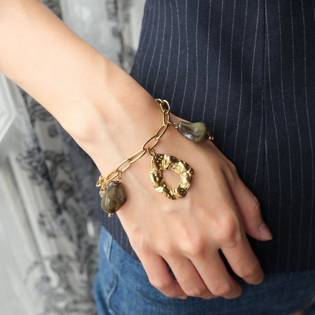 Coly Gold Stainless Steel Resin Charm Bracelet