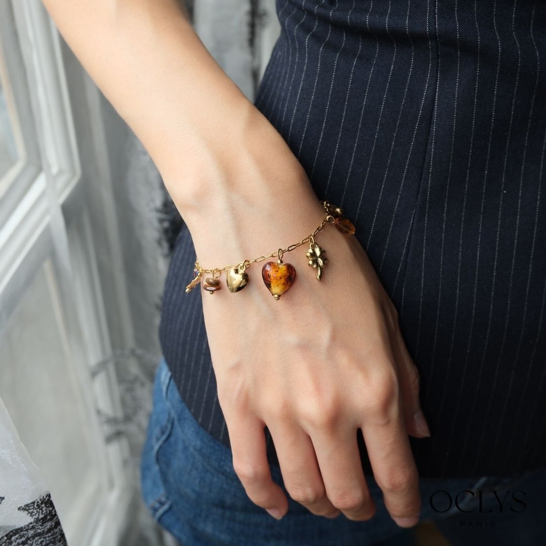 Seli Gold Stainless Steel Heart Charm Bracelet