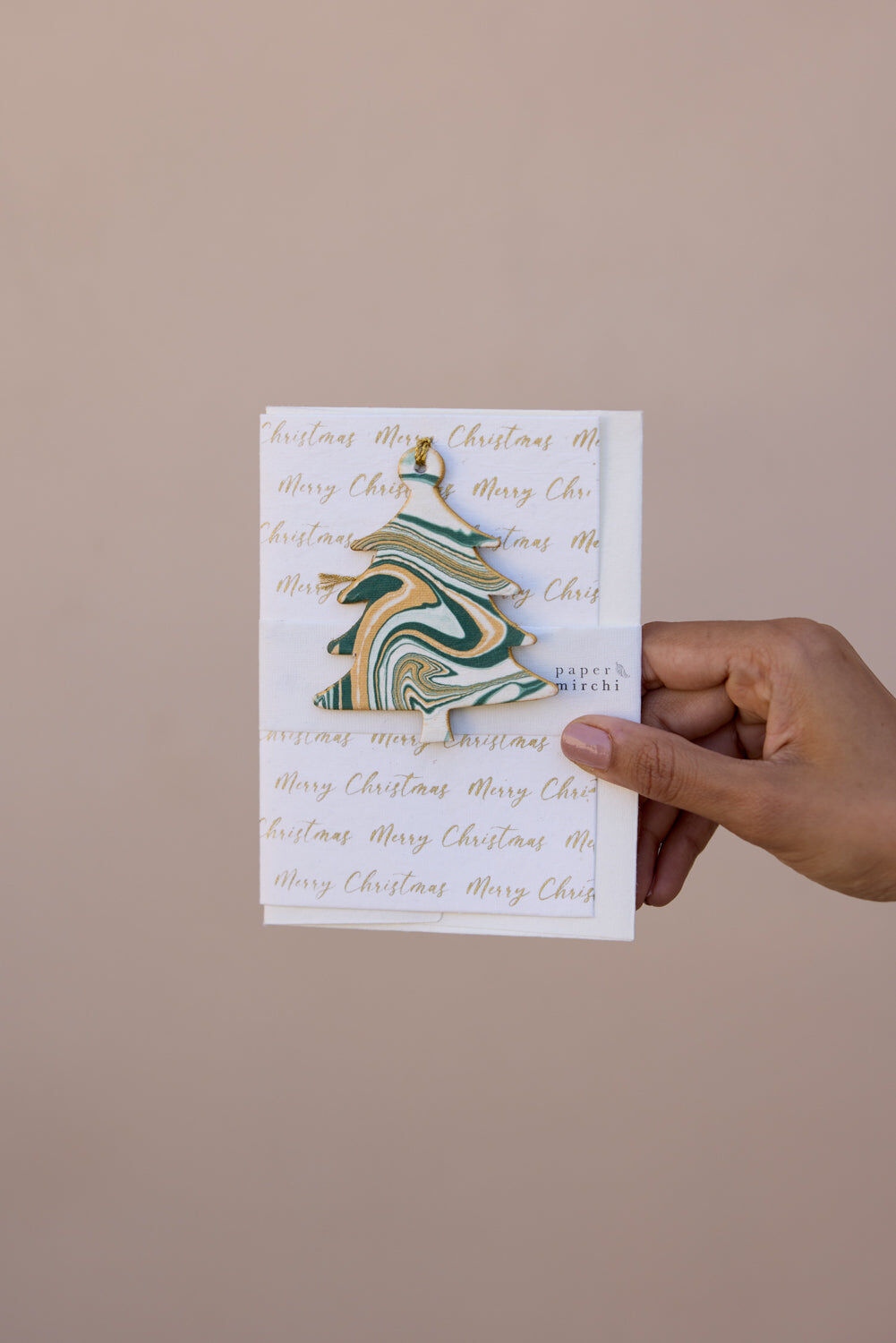 Keepsake Marble Ornament Greeting Card - Tree Conifer Merry Christmas