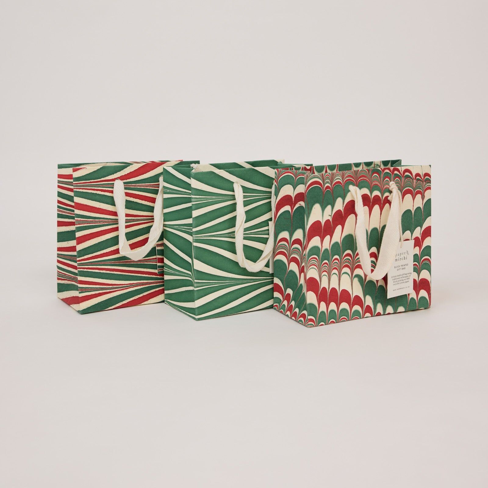 Hand Marbled Gift Bags (Small) - Christmas Festive Medley