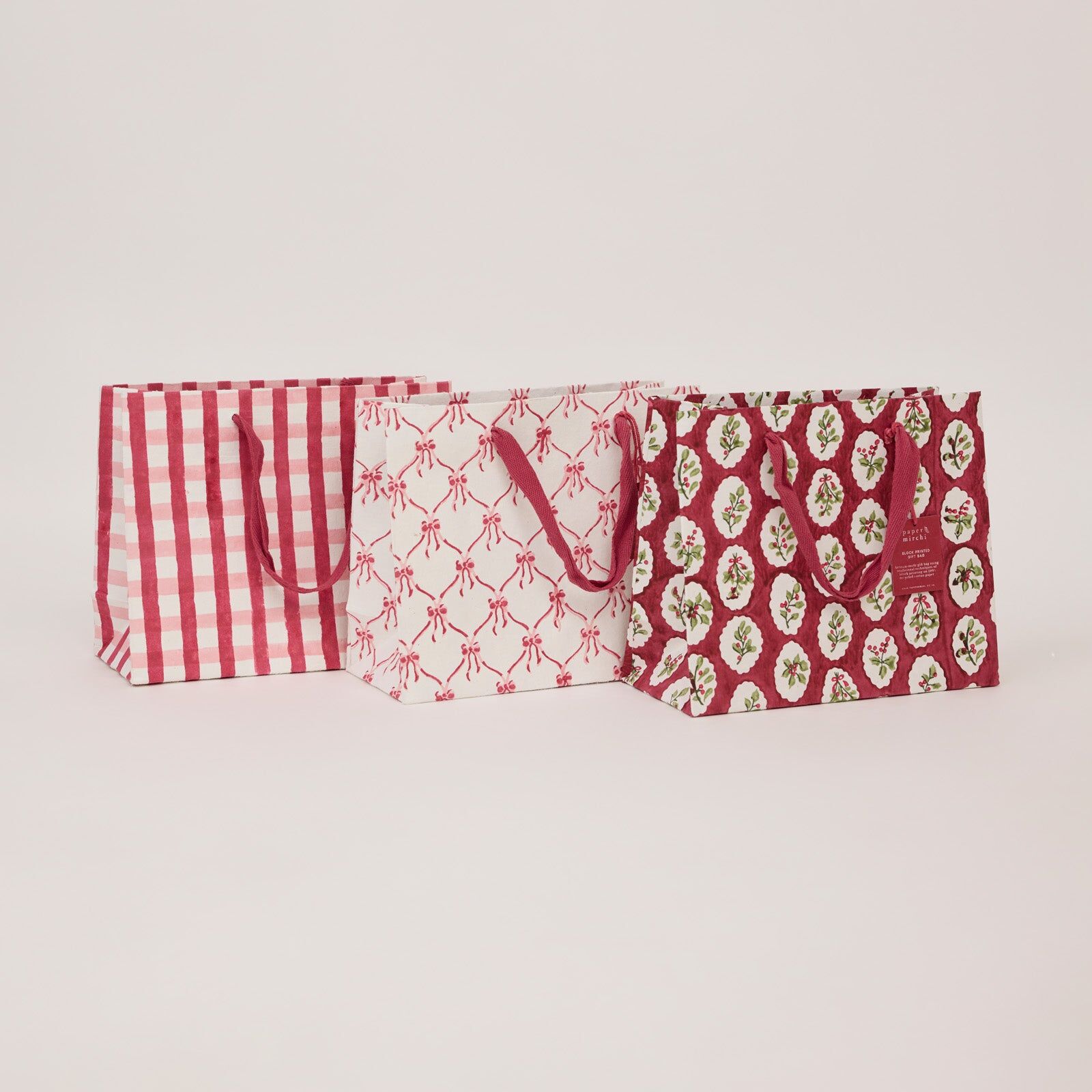 Block Printed Gift Bags (Medium) - Christmas Pudding