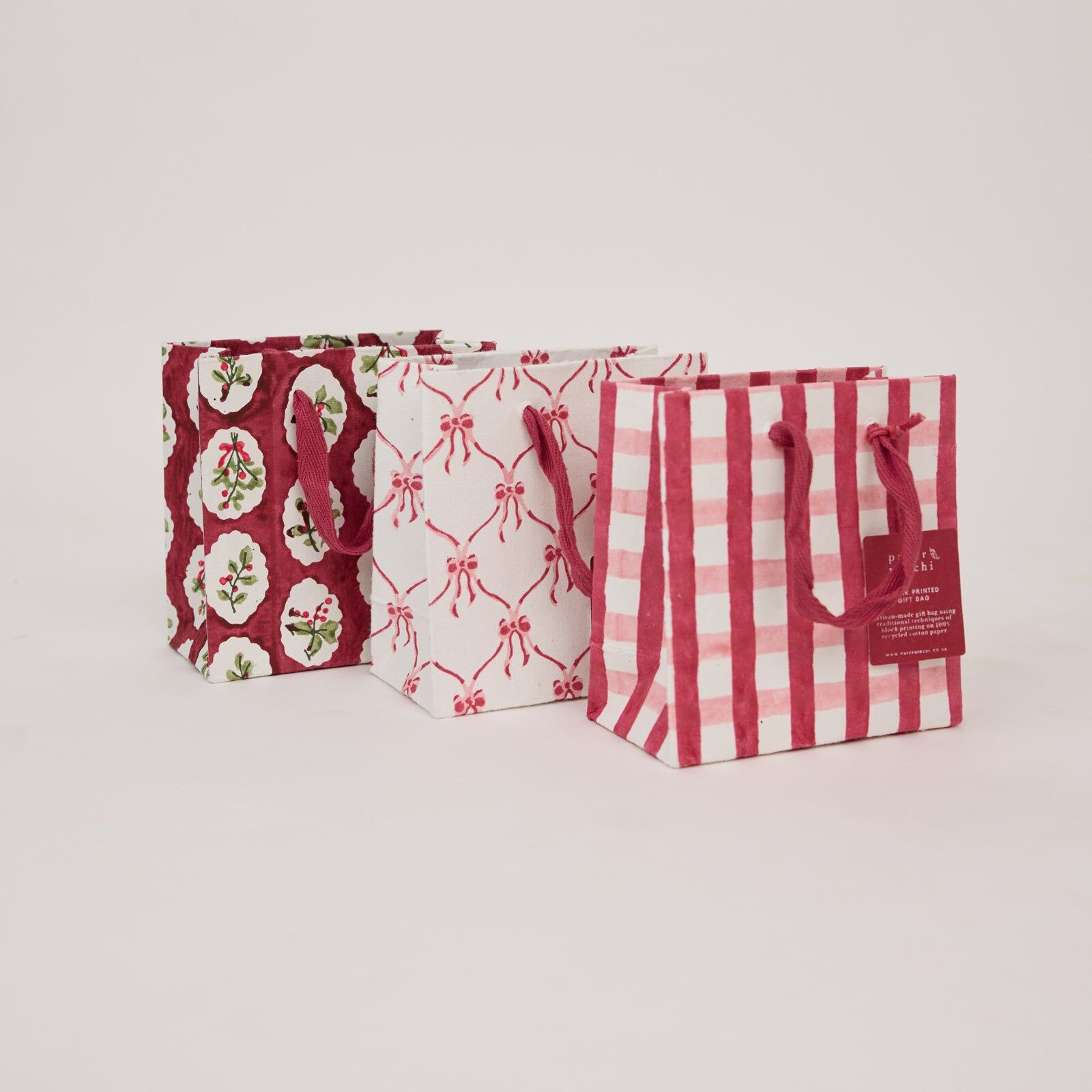 Block Printed Gift Bags (Small) - Christmas Pudding
