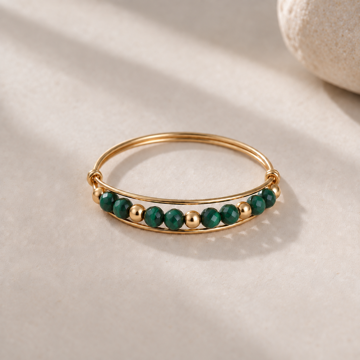Triple row ring in natural stones – Malachite, Sodalite or Ruby Corundum – 925 Sterling Silver or Gold Filled