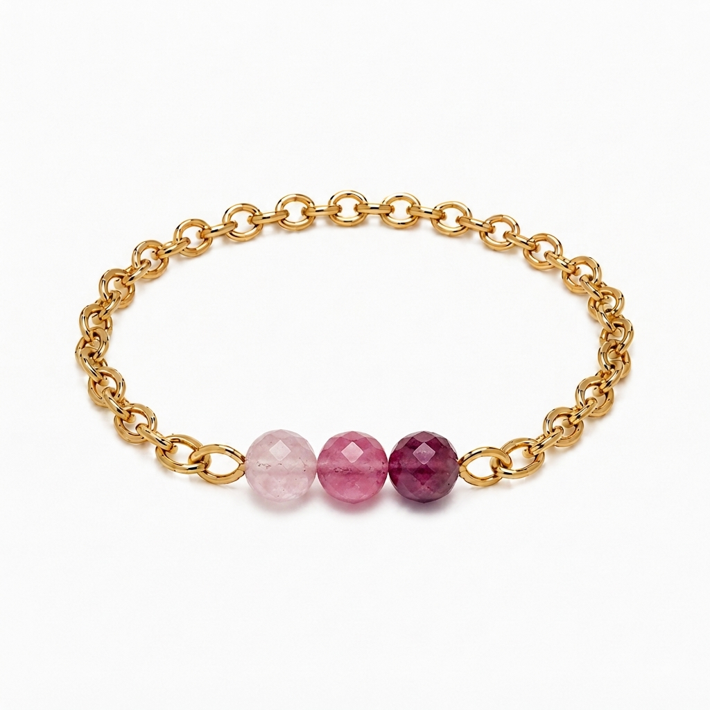 Tara chain ring - natural stone - Pink Tourmaline, Chalcedony, Sodalite, Rhodonite, Lapis Lazuli, or African Turquoise - gold-plated or 925 silver stainless steel