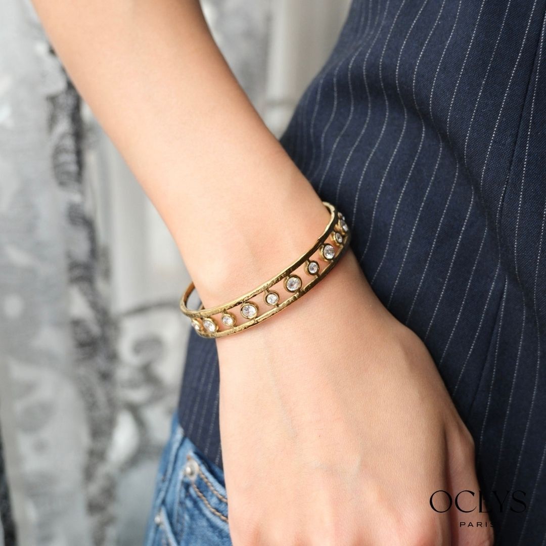 Oliva gold-plated stainless steel rhinestone cuff bracelet