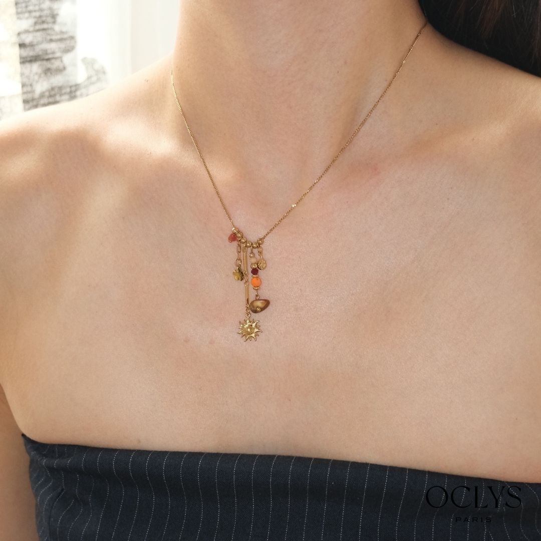 Y-shaped charm necklace, polished gold-plated stainless steel