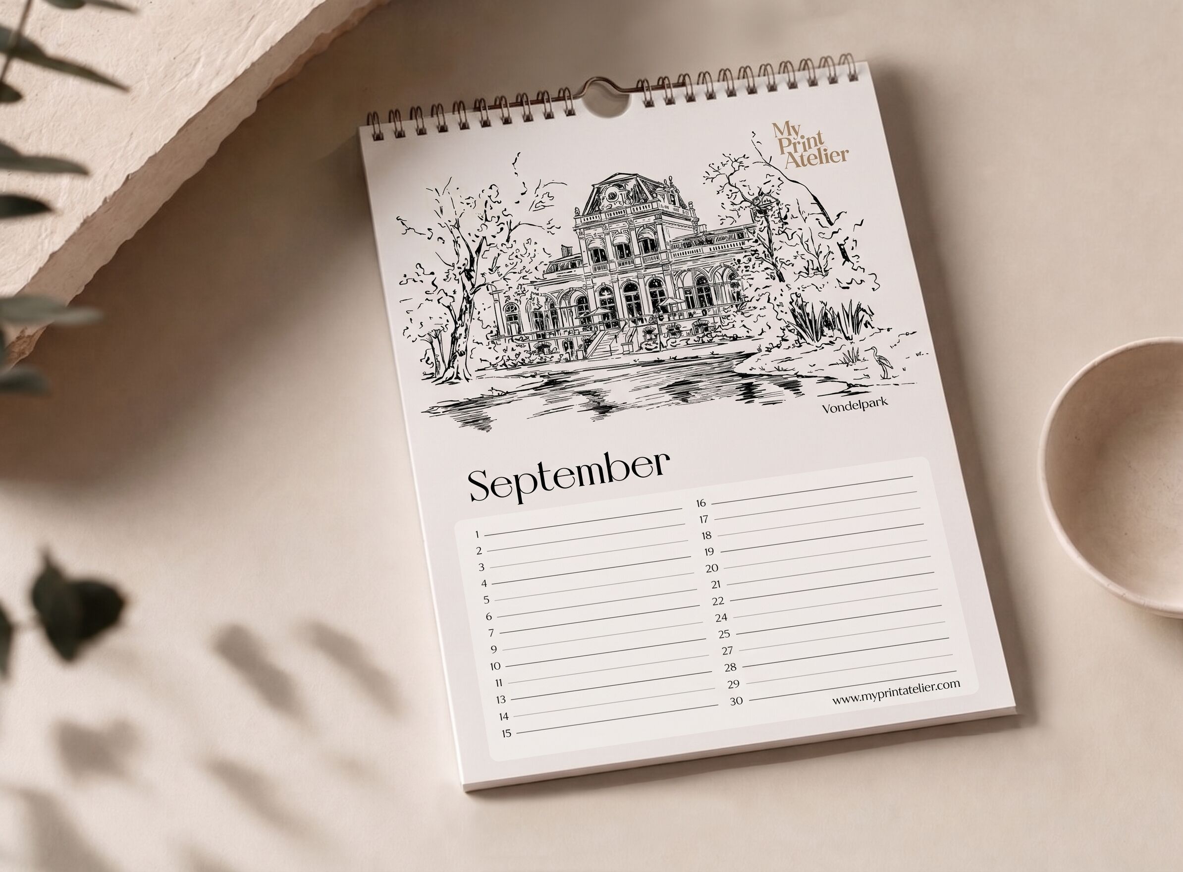 Calendrier d'anniversaires – Icônes d'Amsterdam – Création d'Annet Weelink – Dessin à la main – Calendrier perpétuel A4 – Papier de qualité supérieure