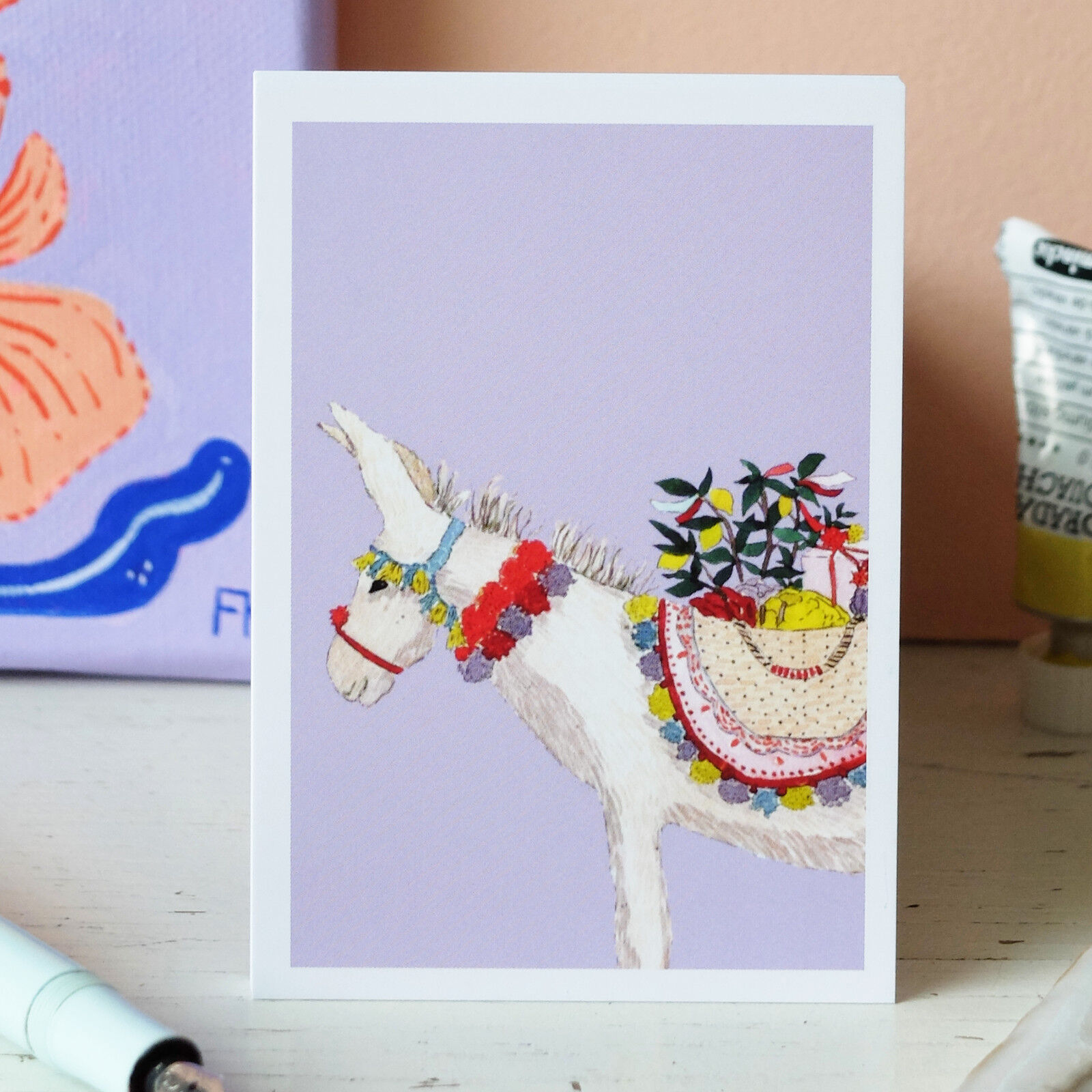 Mini postcard A7 donkey