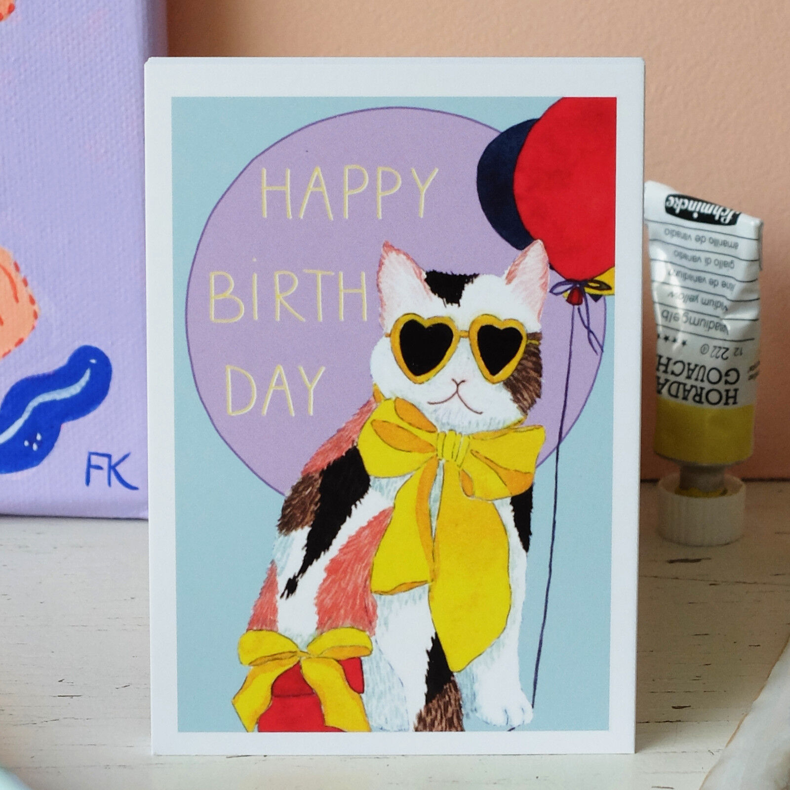 Mini postcard A7 cat with balloons