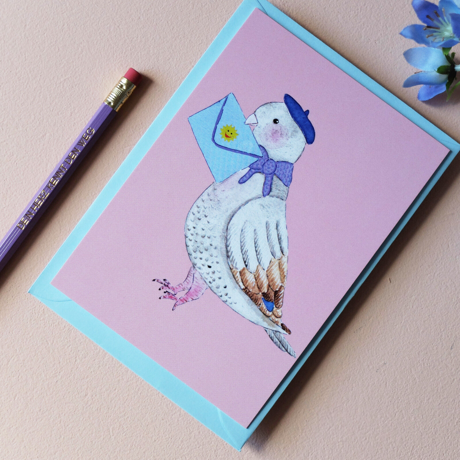 Postcard carrier pigeon pink