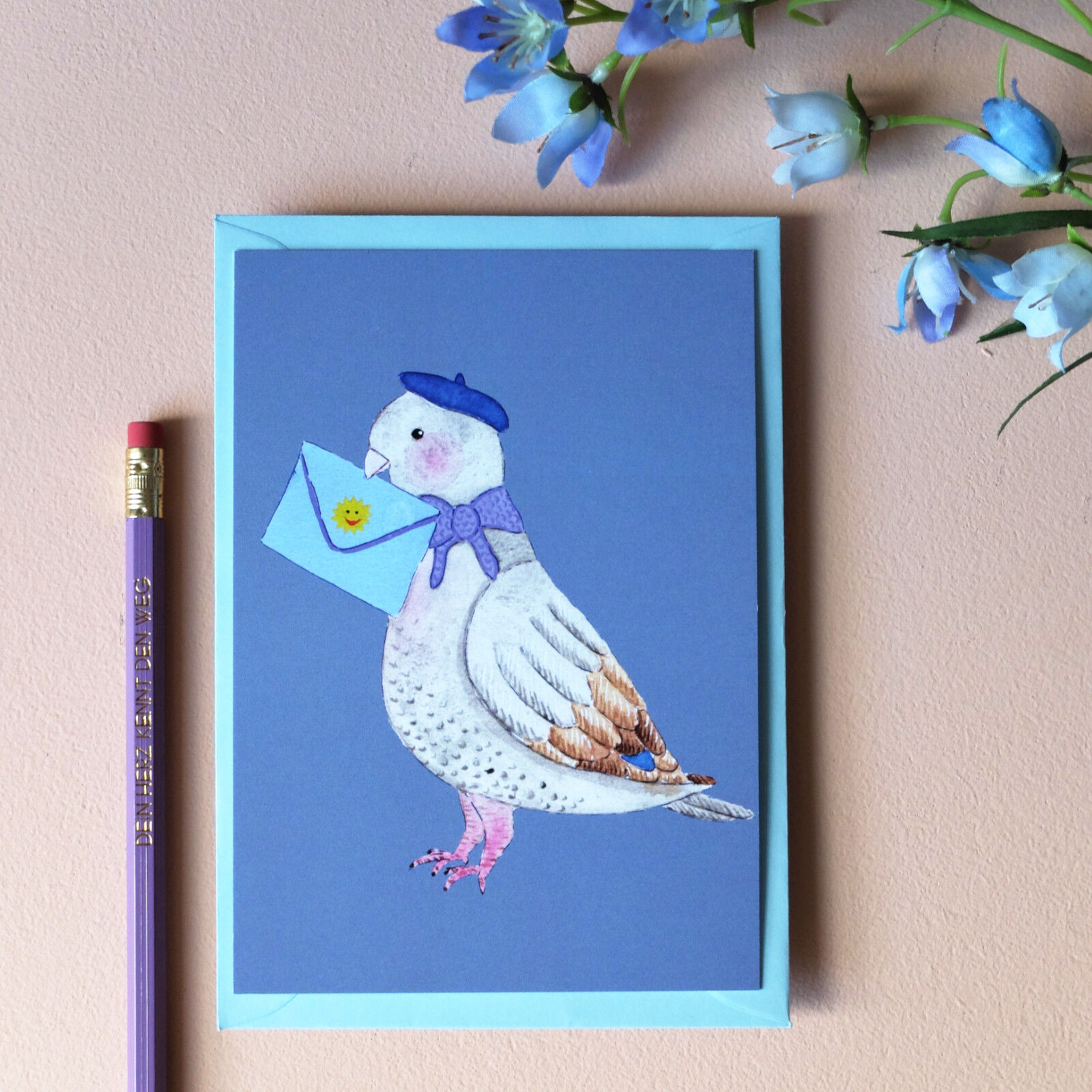 Postcard carrier pigeon grey-blue
