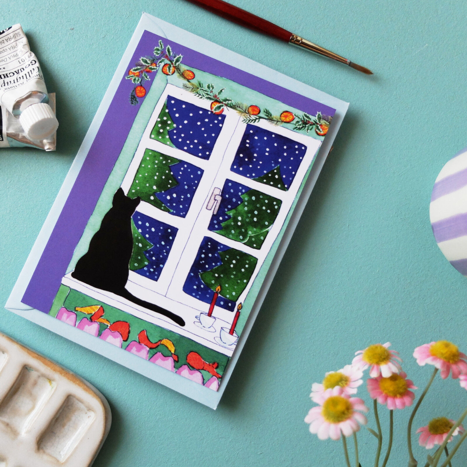 Postcard Cat at the Window