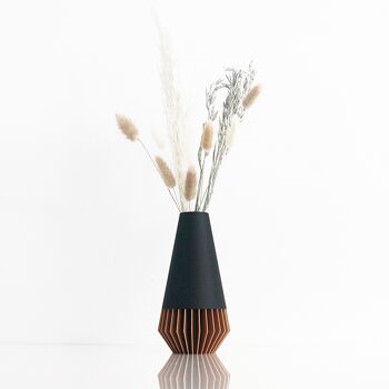 Vase "SUNA" / Noir Mat & Bois 1