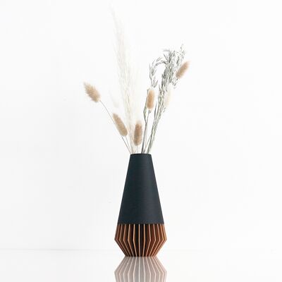 "SUNA" Vase / Matt Black & Wood