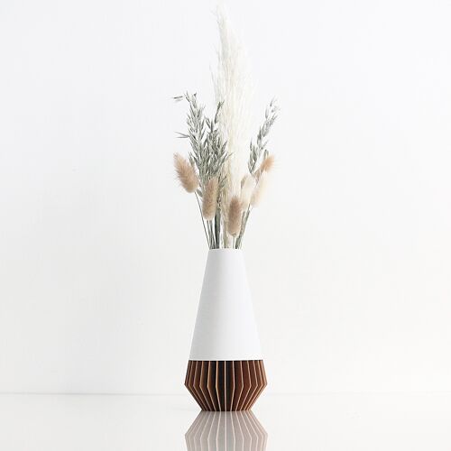 Vase "SUNA" / Blanc Mat & Bois