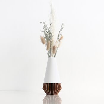 Vase "SUNA" / Blanc Mat & Bois 1