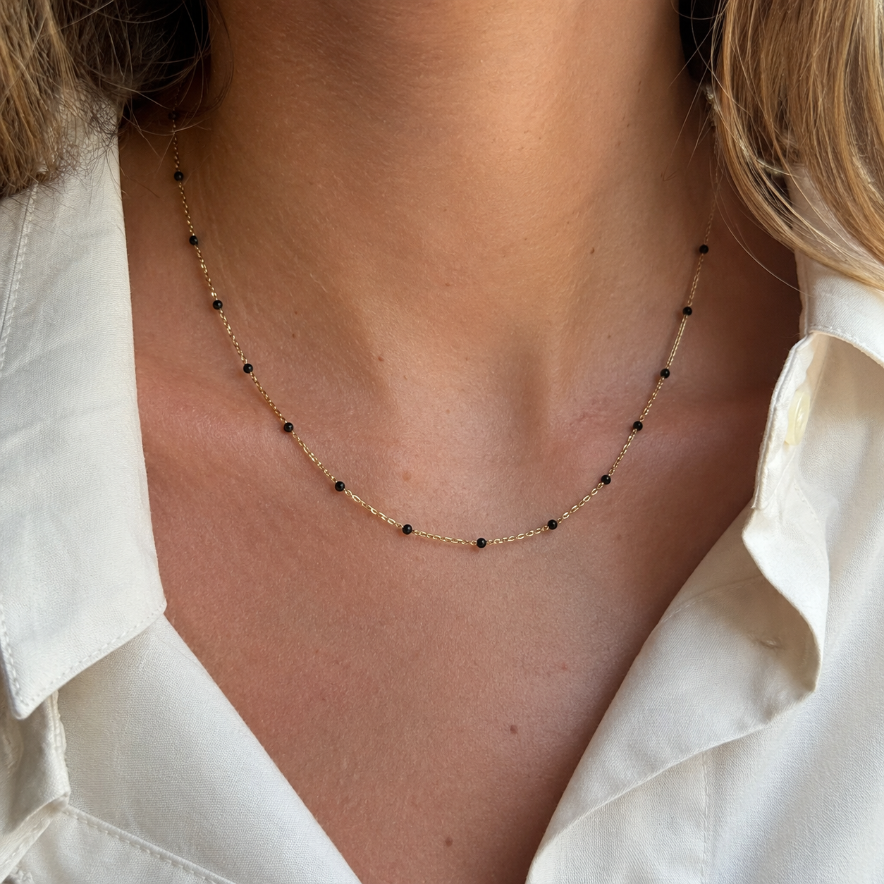 Collier rosaire doré en acier inoxydable et pierres naturelles facettées
