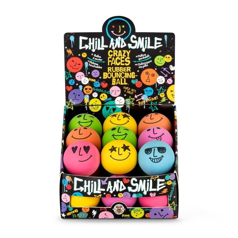 Trendhaus Chill and Smile Balle rebondissante 6 cm, 6 assorties en présentoir (18)