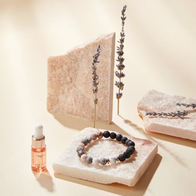 Healing Crystal Bracelet Diffuser with Inner Peace Oil (Zebra Jasper, Howlite and Lava)