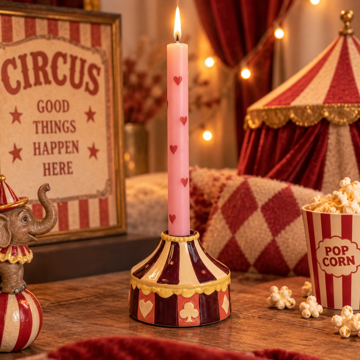 Candle Stick Circus Stoneware Multi 9.6x9.6x7.8cm