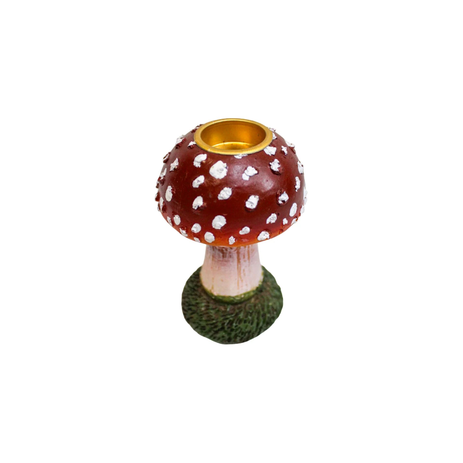 PADDENSTOEL BOL KANDELAAR 6.5X6.5X10 CM - POLYESTER