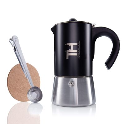 Thiru Espresso Maker Acero inoxidable - 4 tazas (200ml) - Negro