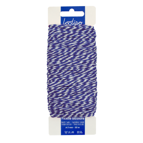 FICELLE BICOLORE EN COTON - BLEU & BLANC