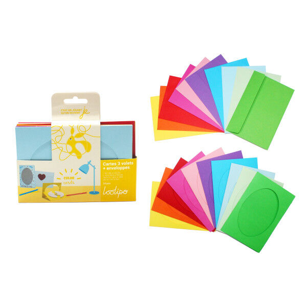 CARTES 3 VOLETS EN CARTON + ENVELOPPES - COLORÉES