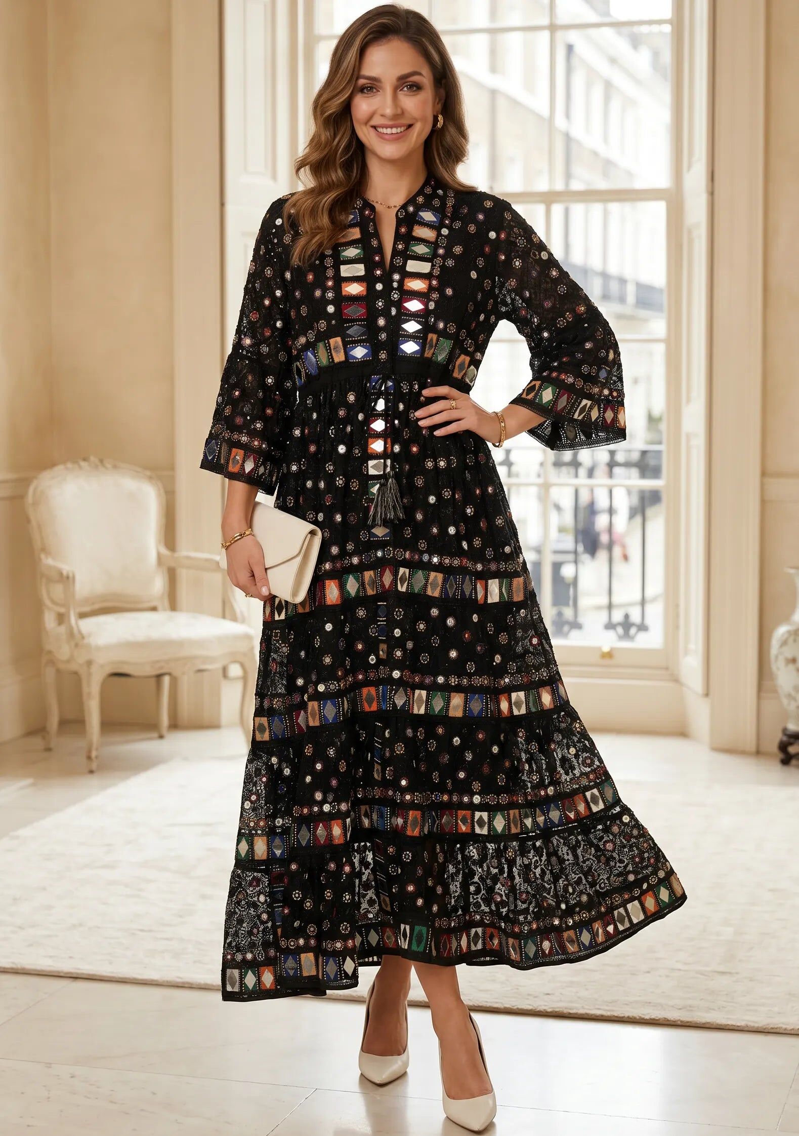 Robe tunique large bordée à la main pour femme ibBan - Tunique large Corina